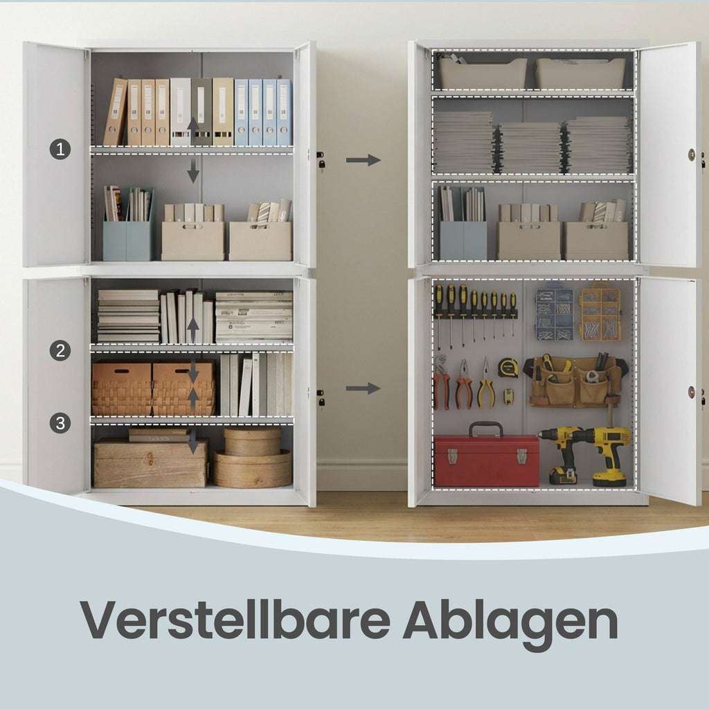 Aktenschrank, Aufbewahrungsschrank, 4 Schranktüren und 2 Schlösser