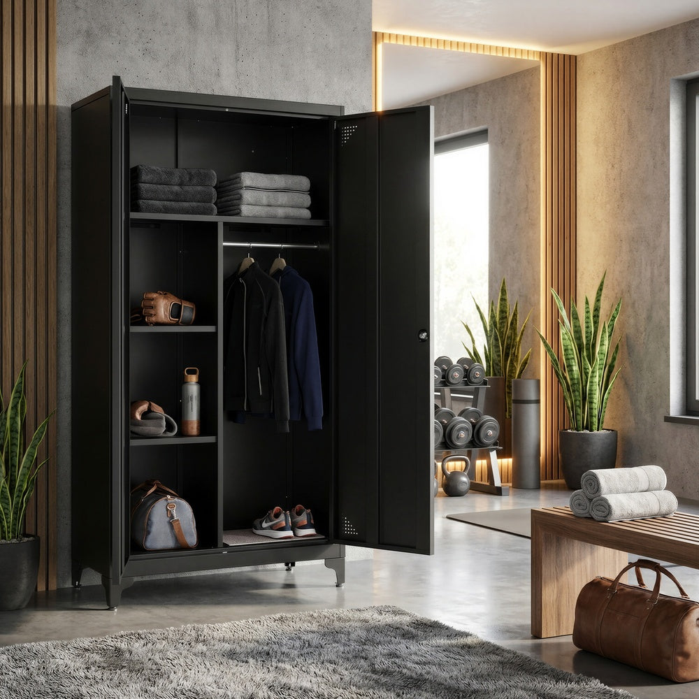 Metallschrank mit Hängestange, 2 Türen, 5 Fächern