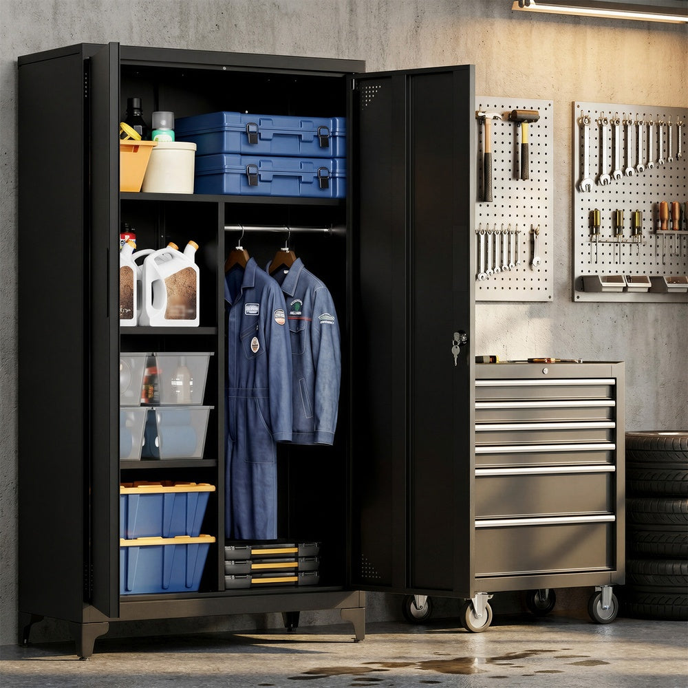 Metallschrank mit Hängestange, 2 Türen, 5 Fächern