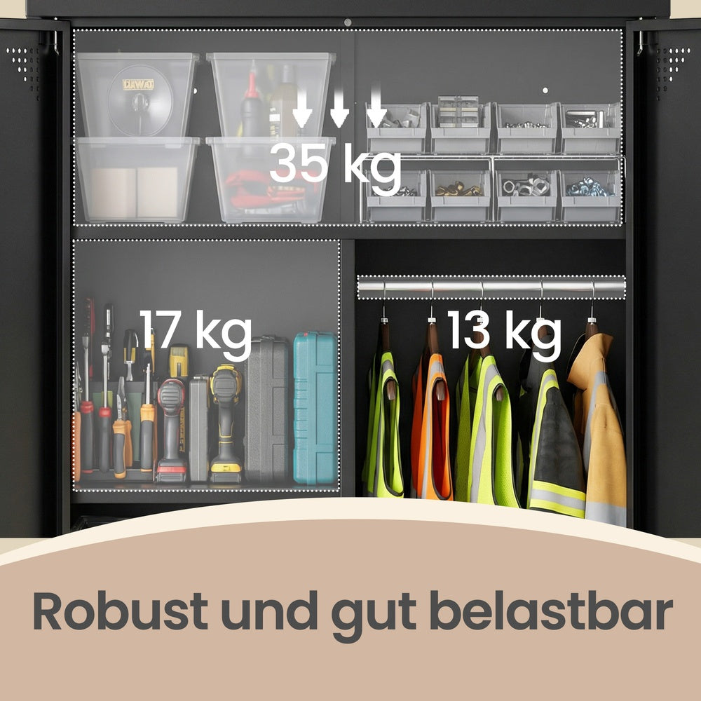 Metallschrank mit Hängestange, 2 Türen, 5 Fächern