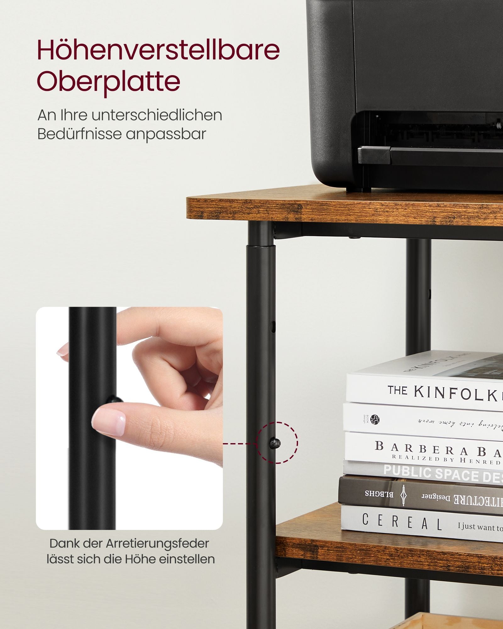 Druckertisch mit 3 Ebenen und Rädern