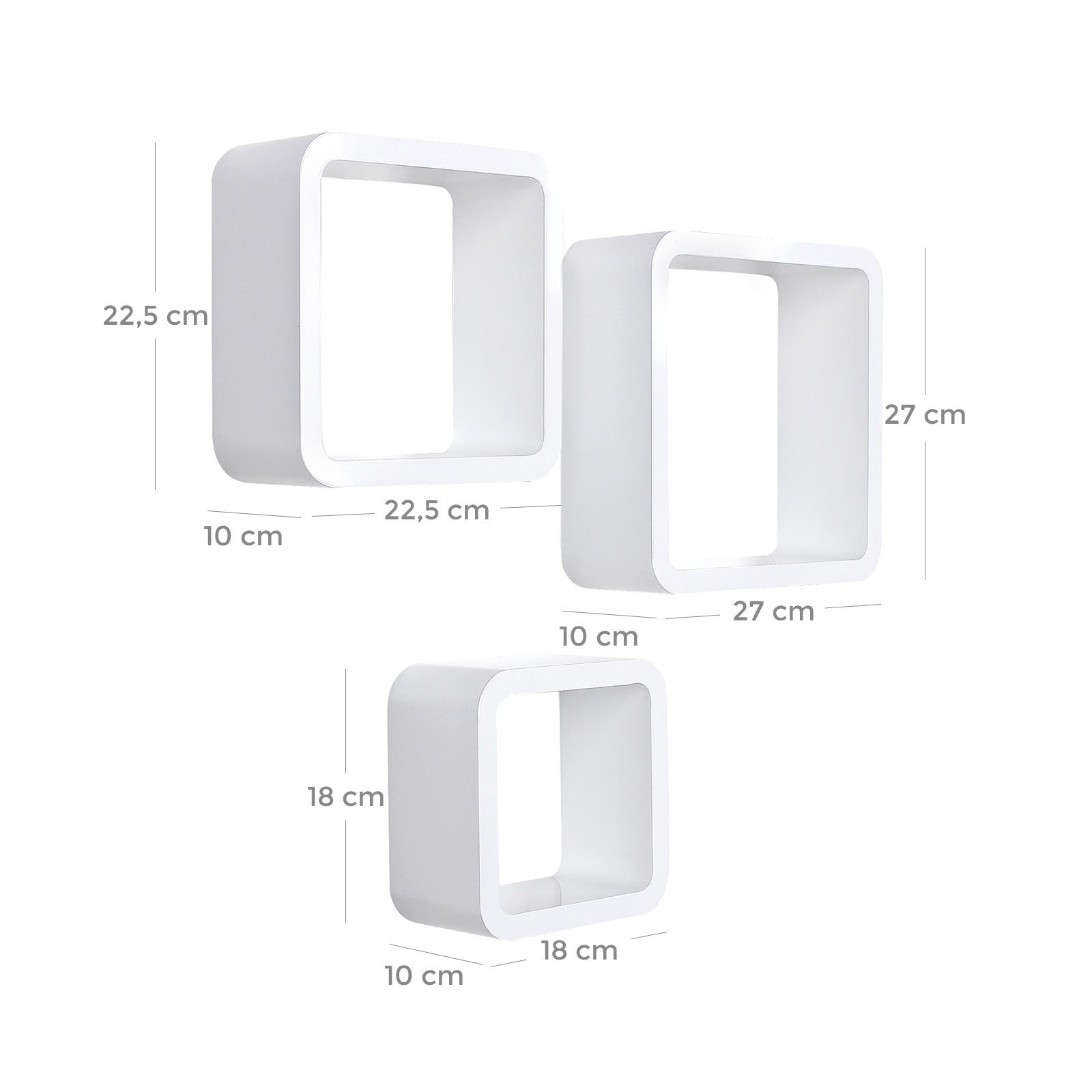 Quadratische Wandregale 3er Set Weiß