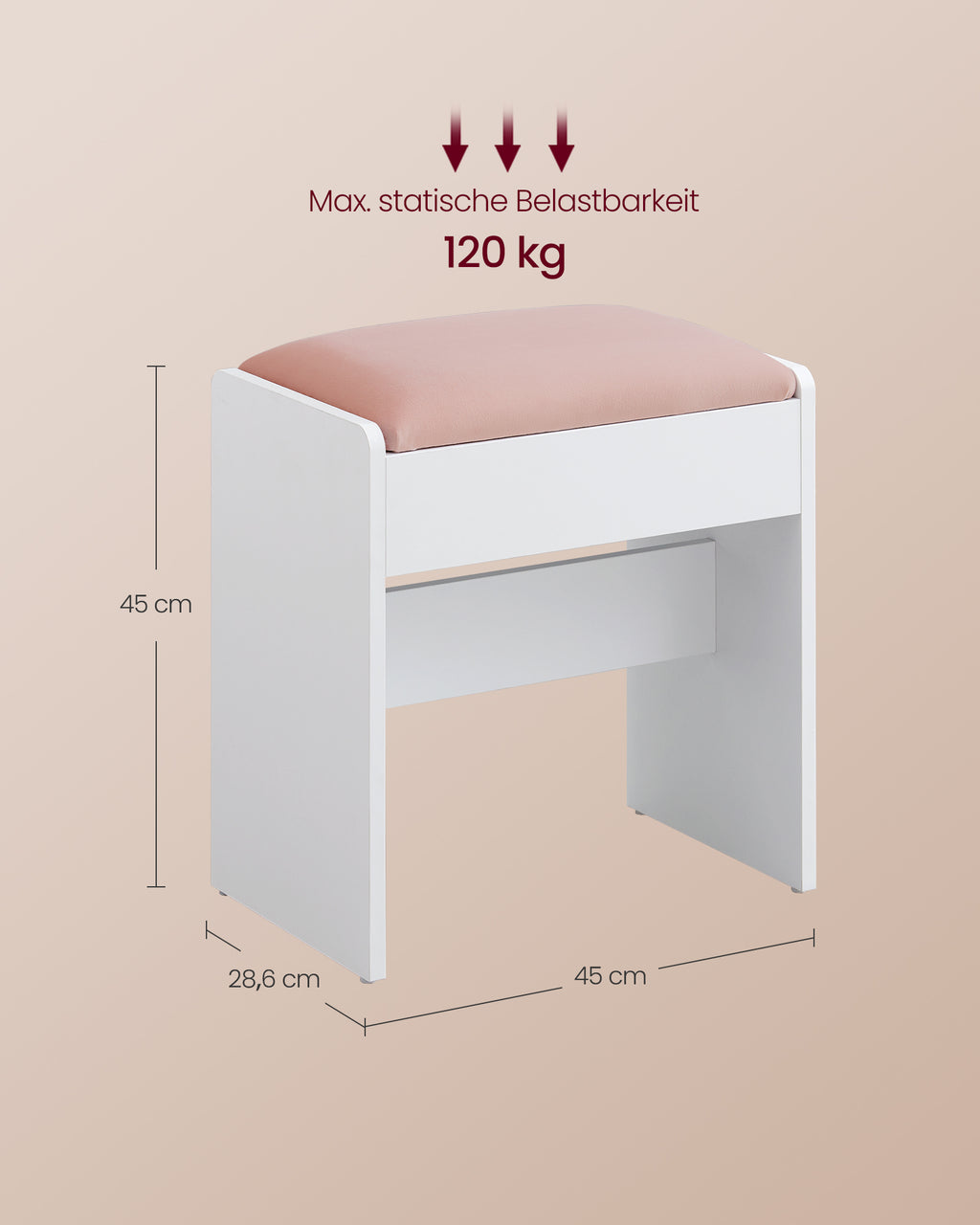Hocker Schminktisch aus Samt mattweiß-pastellrosa