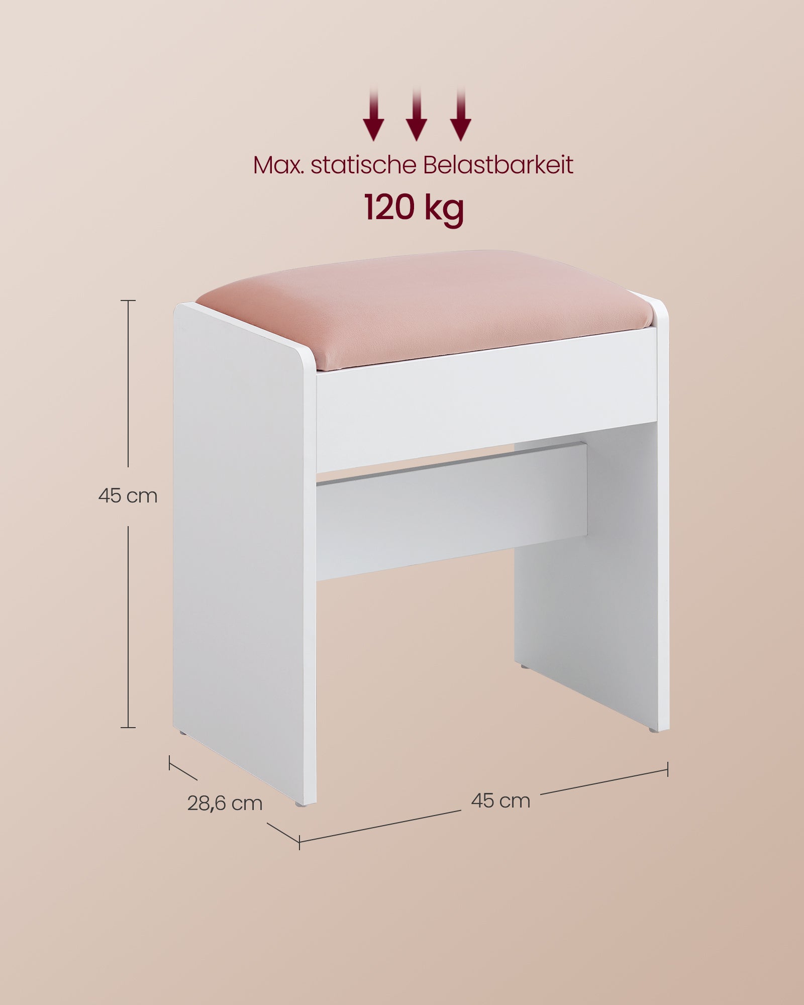Hocker Schminktisch aus Samt mattweiß-pastellrosa