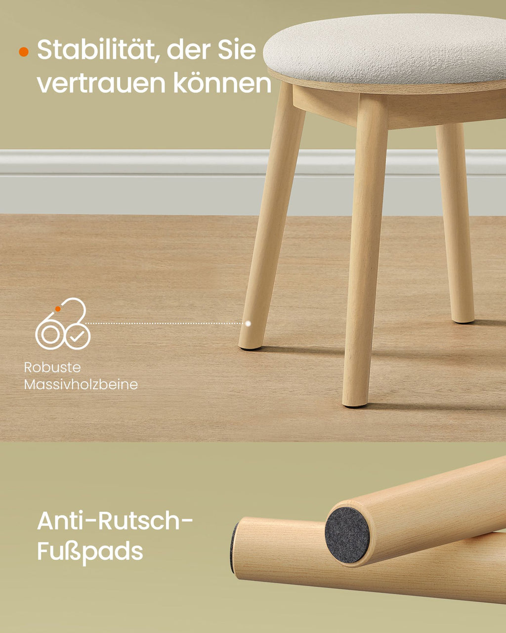 Schminkhocker rund Boho-Stil cremeweiß-eichenbeige