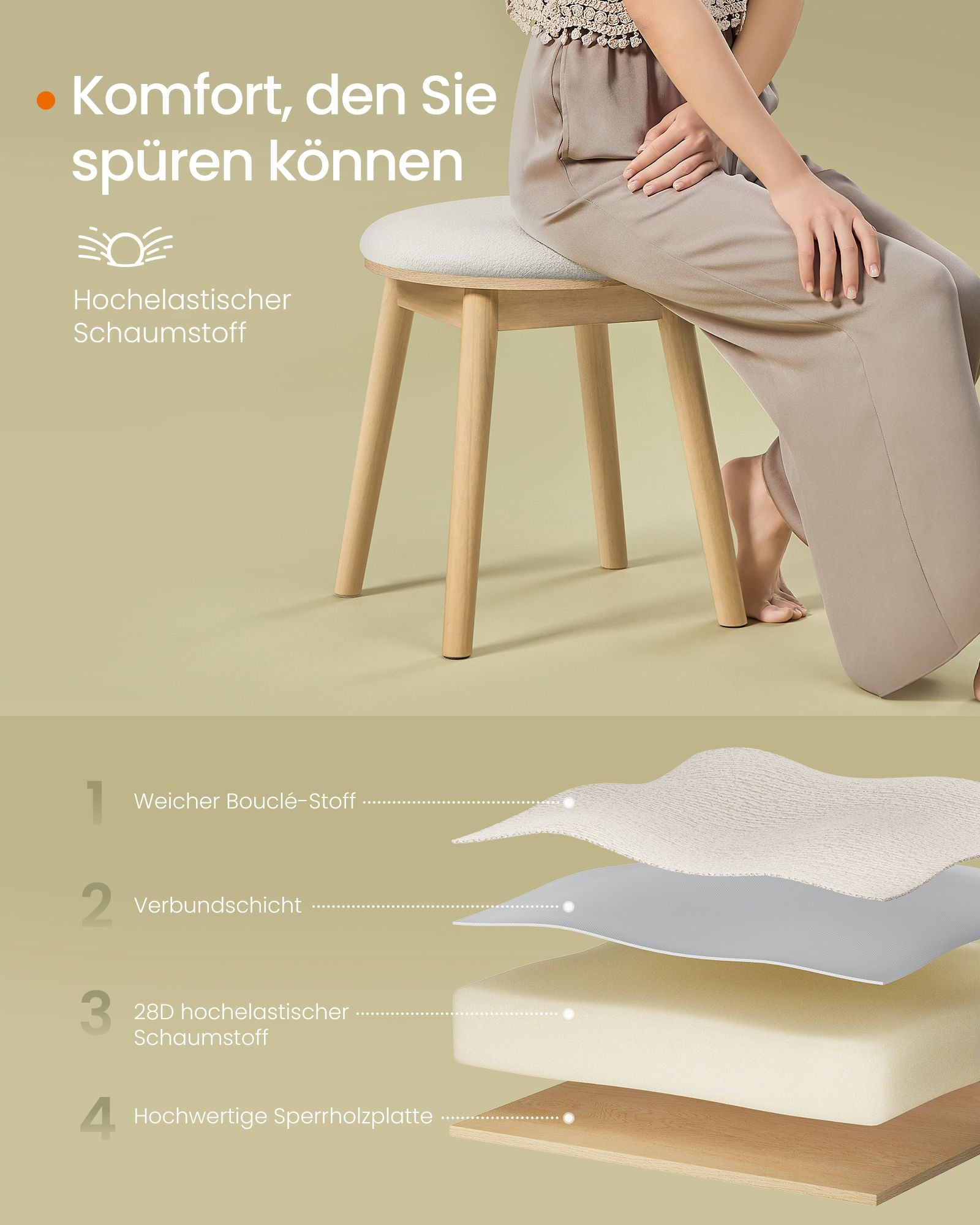 Schminkhocker rund Boho-Stil cremeweiß-eichenbeige
