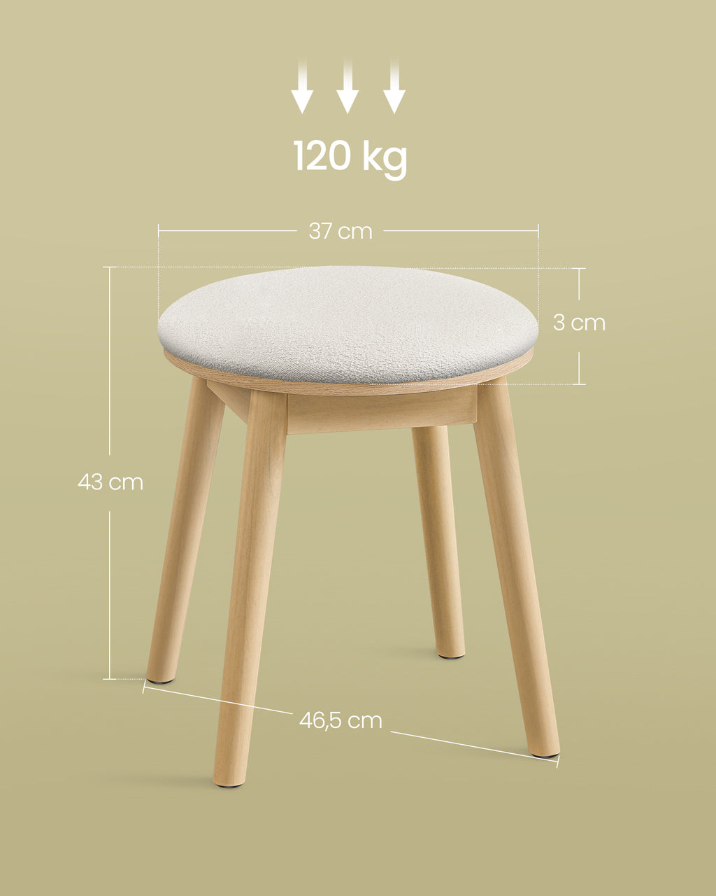 Schminkhocker rund Boho-Stil cremeweiß-eichenbeige