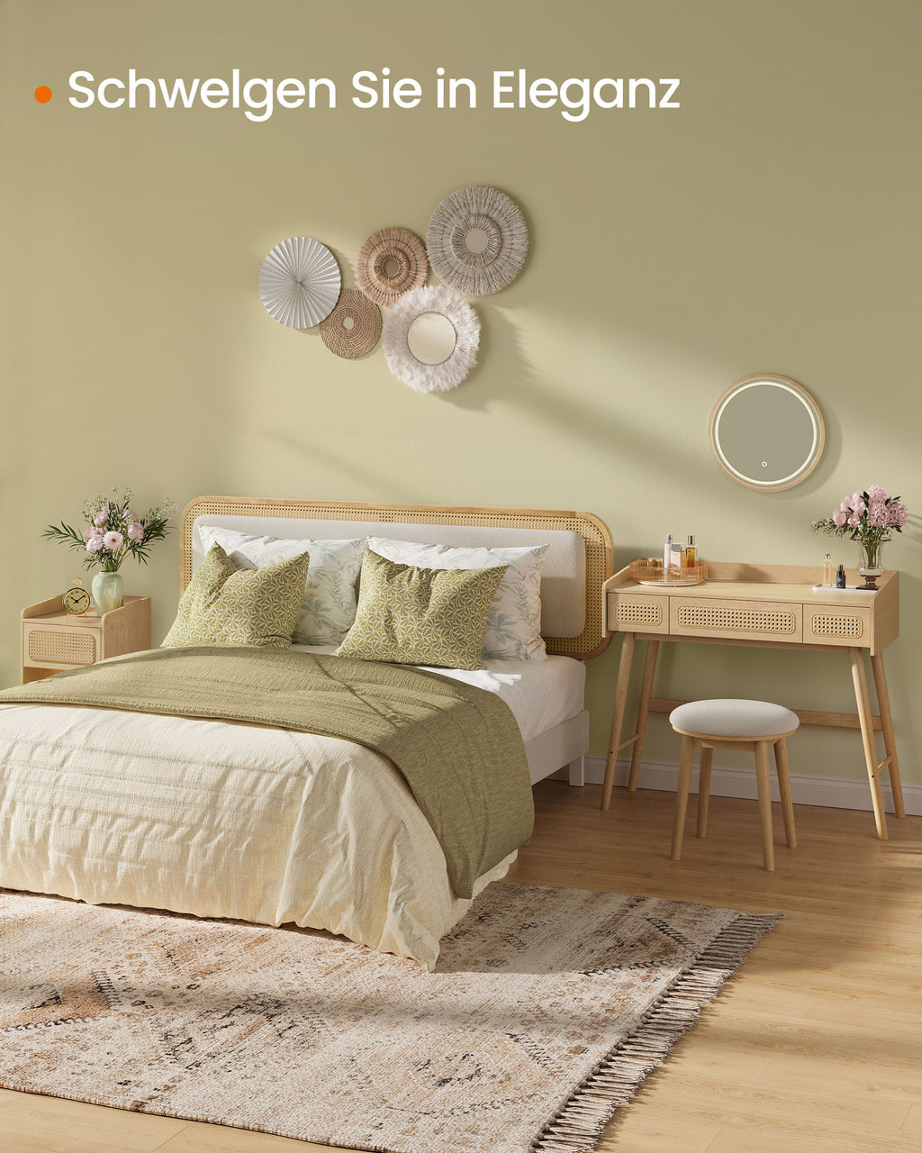 Schminkhocker rund Boho-Stil cremeweiß-eichenbeige