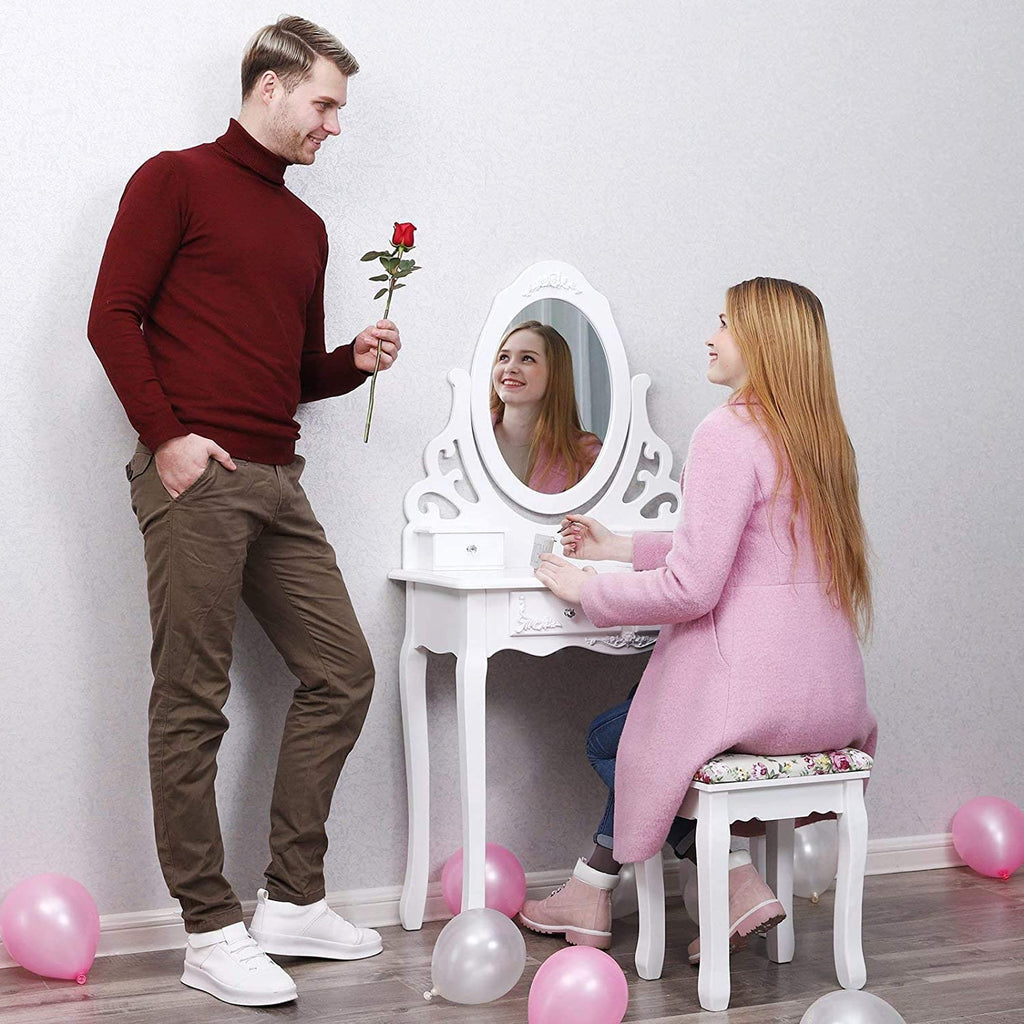 Schminktisch mit Spiegel und Hocker Weiß