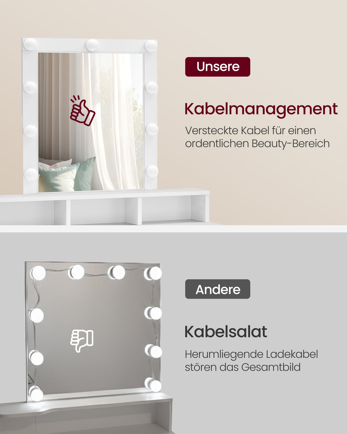 Frisiertisch mit Spiegel und Glühbirnen