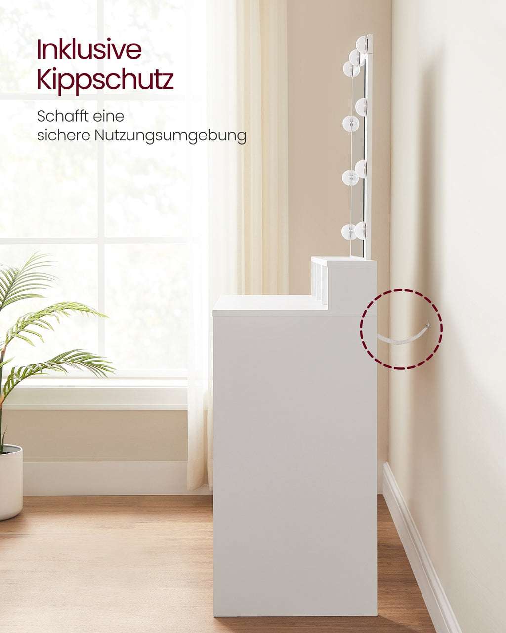 Frisiertisch mit Spiegel und Glühbirnen