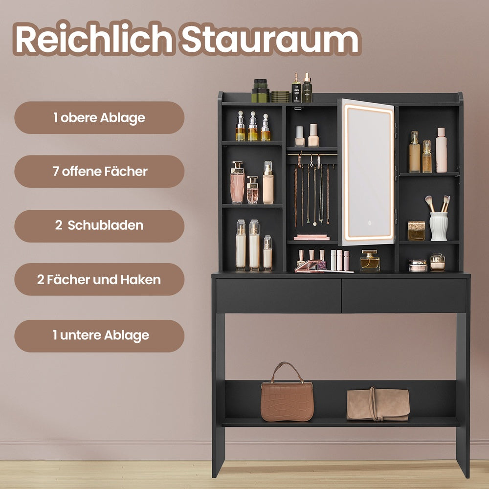 Schminktisch mit Spiegel, Frisiertisch mit LED-Beleuchtung, 3 Lichtfarben