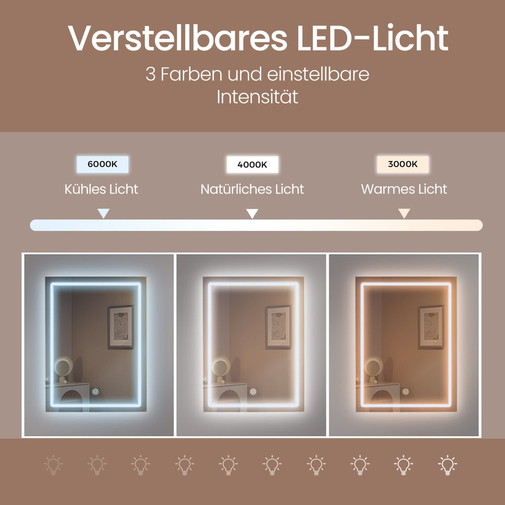 Schminktisch mit Spiegel, Frisiertisch mit LED-Beleuchtung, 3 Lichtfarben