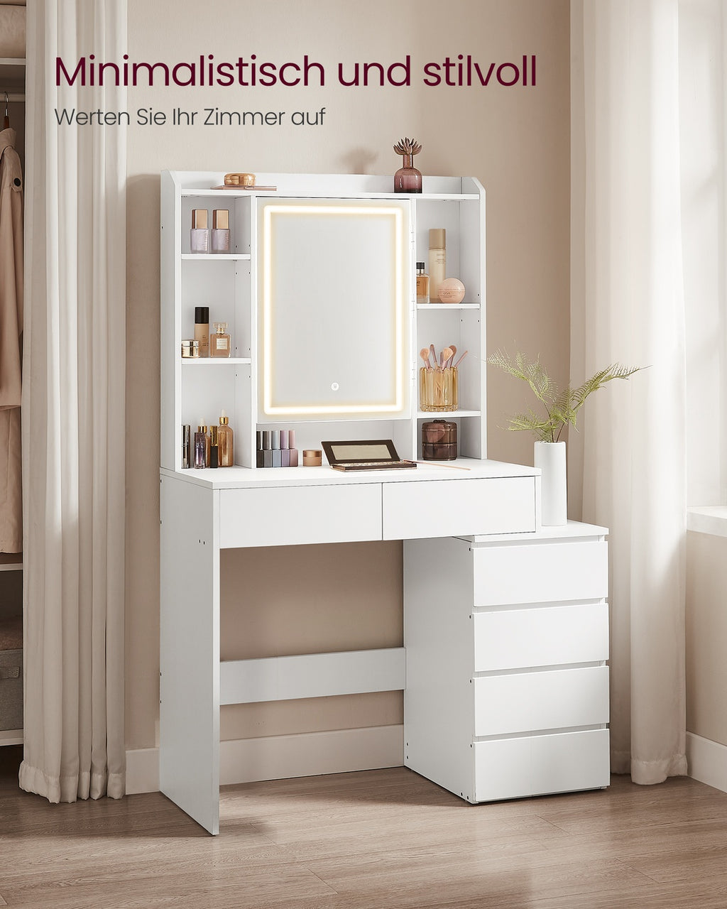 Schminktisch mit LED-Beleuchtung modern wolkenweiß