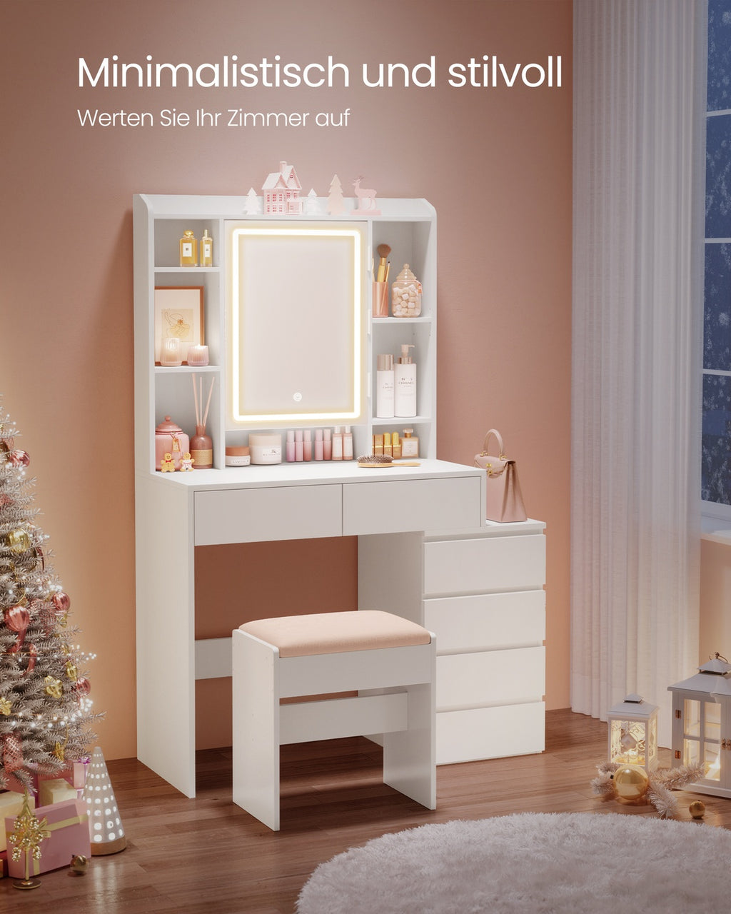 Schminktisch mit LED-Beleuchtung modern wolkenweiß