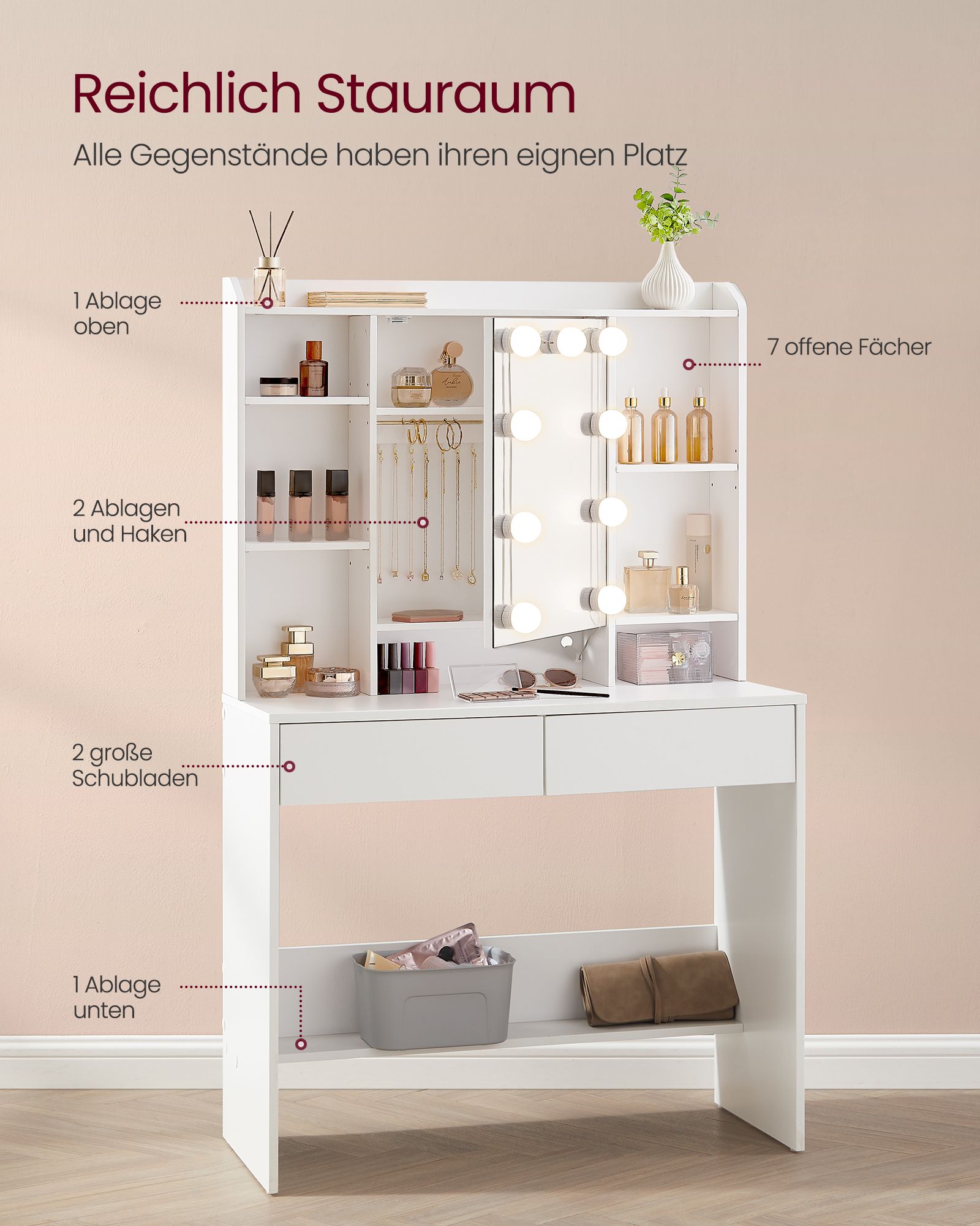 Schminktisch mit Spiegel und Schubladen modern