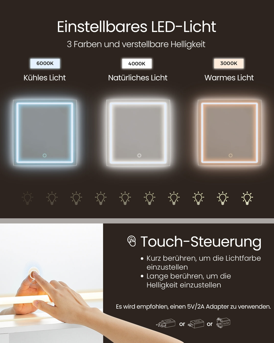 Schminktisch mit LED-Beleuchtung 90 cm breit