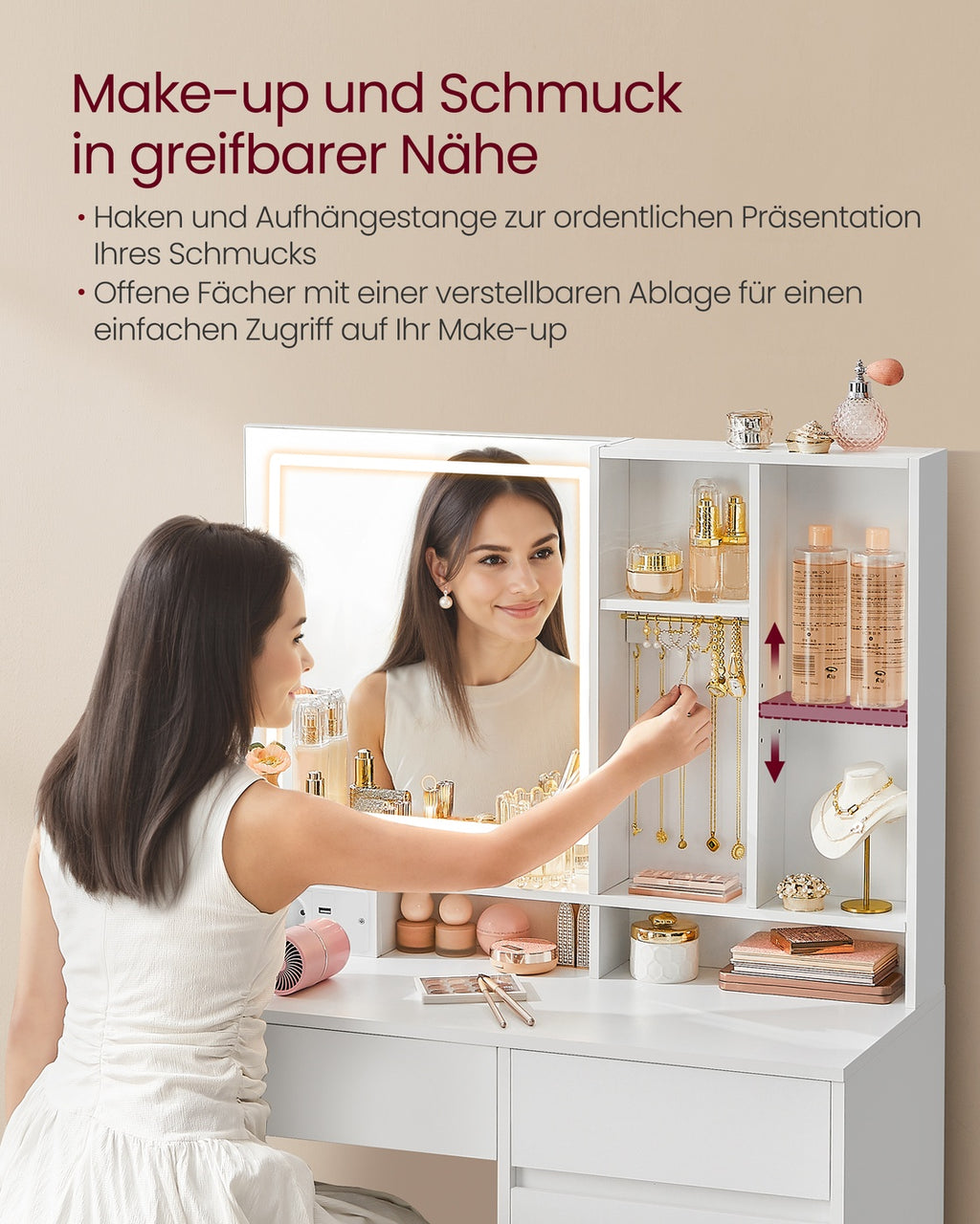 Schminktisch mit LED-Beleuchtung 90 cm breit