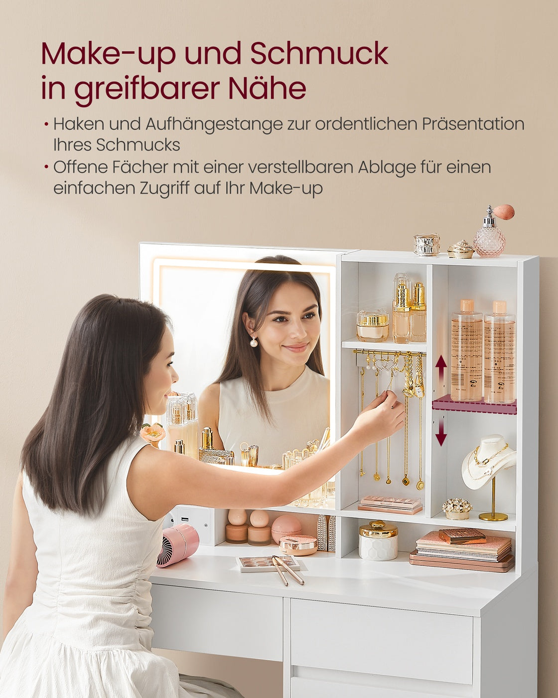 Schminktisch mit LED-Beleuchtung 90 cm breit
