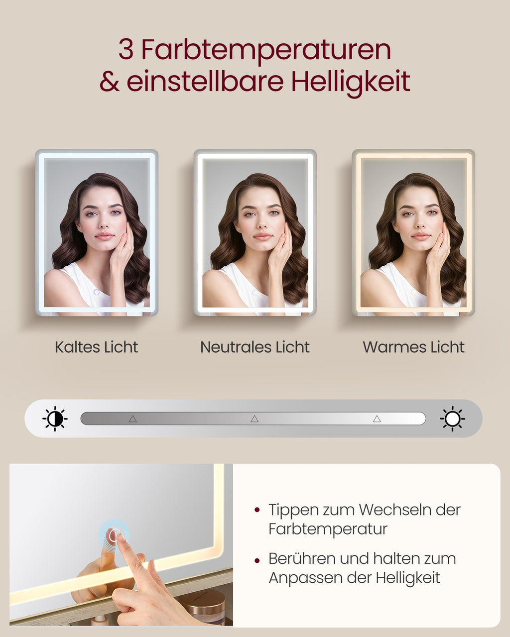 Schminktisch mit Spiegel Beleuchtung und mehreren Schubladen