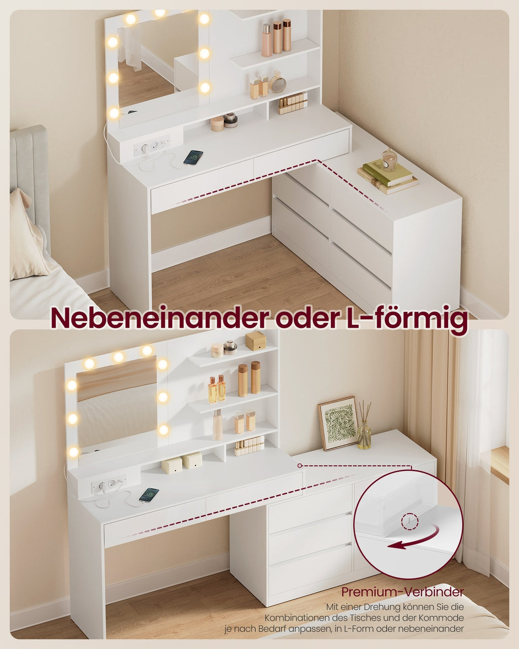 Kailyn Kollektion - Schminktisch mit Spiegel und LED-Beleuchtung