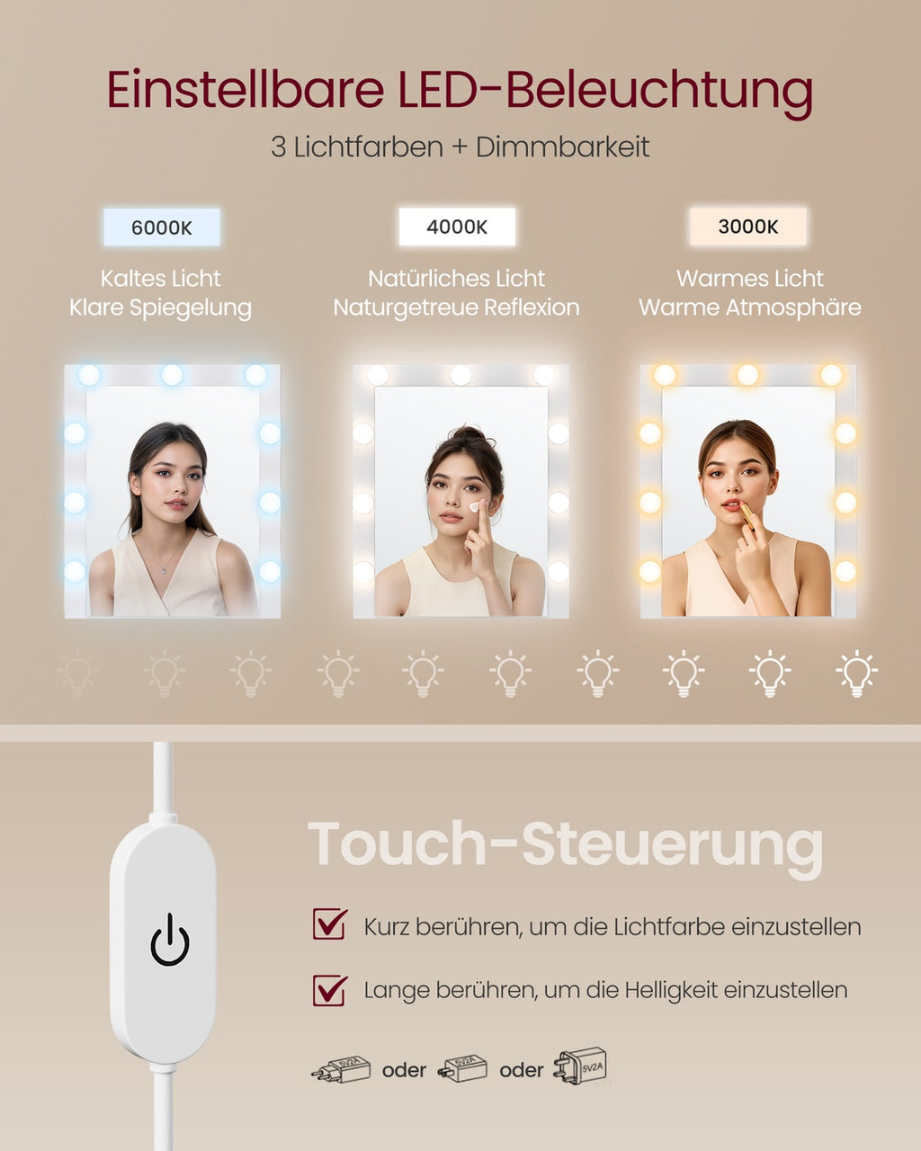 Kailyn Kollektion - Schminktisch mit Spiegel und LED-Beleuchtung