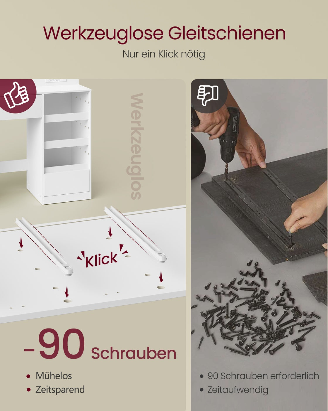 Schminktisch mit Spiegel LED Beleuchtung und Schränken