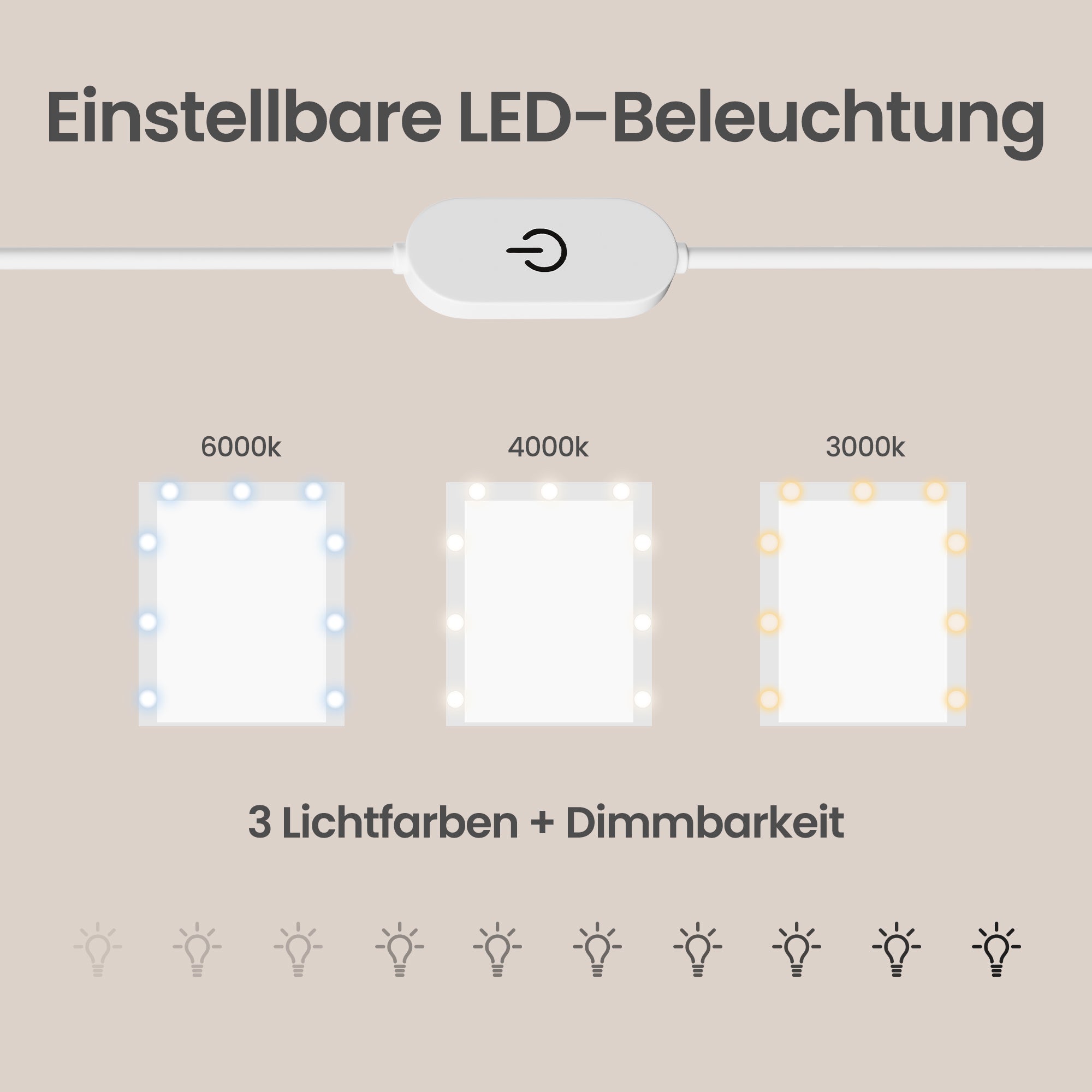 Schminktisch mit Spiegel, RGB-Beleuchtung, Steckdose und 2 Schränken