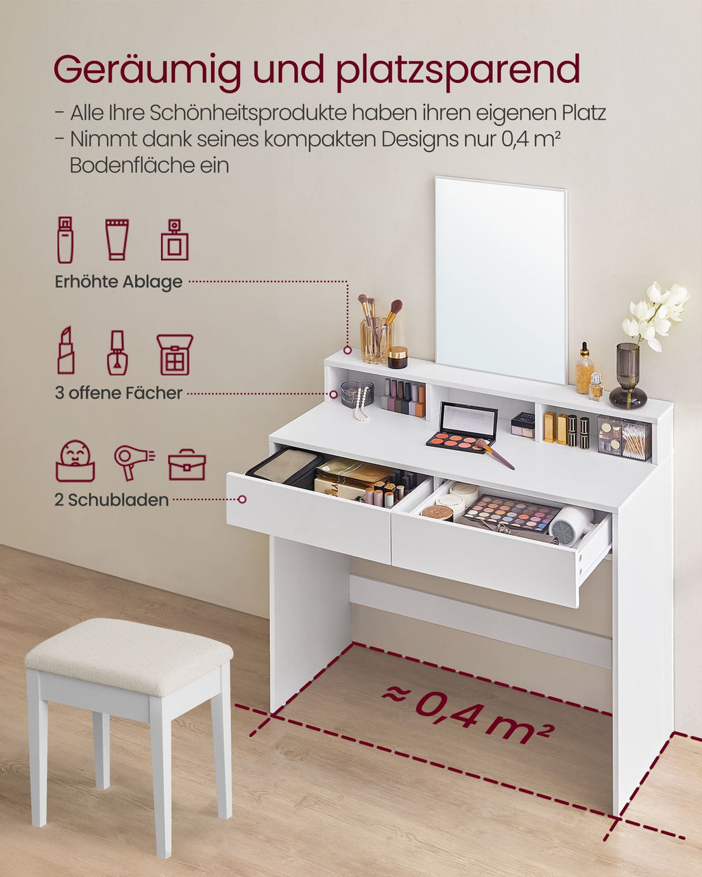 Schminktisch mit großem Spiegel modern weiß