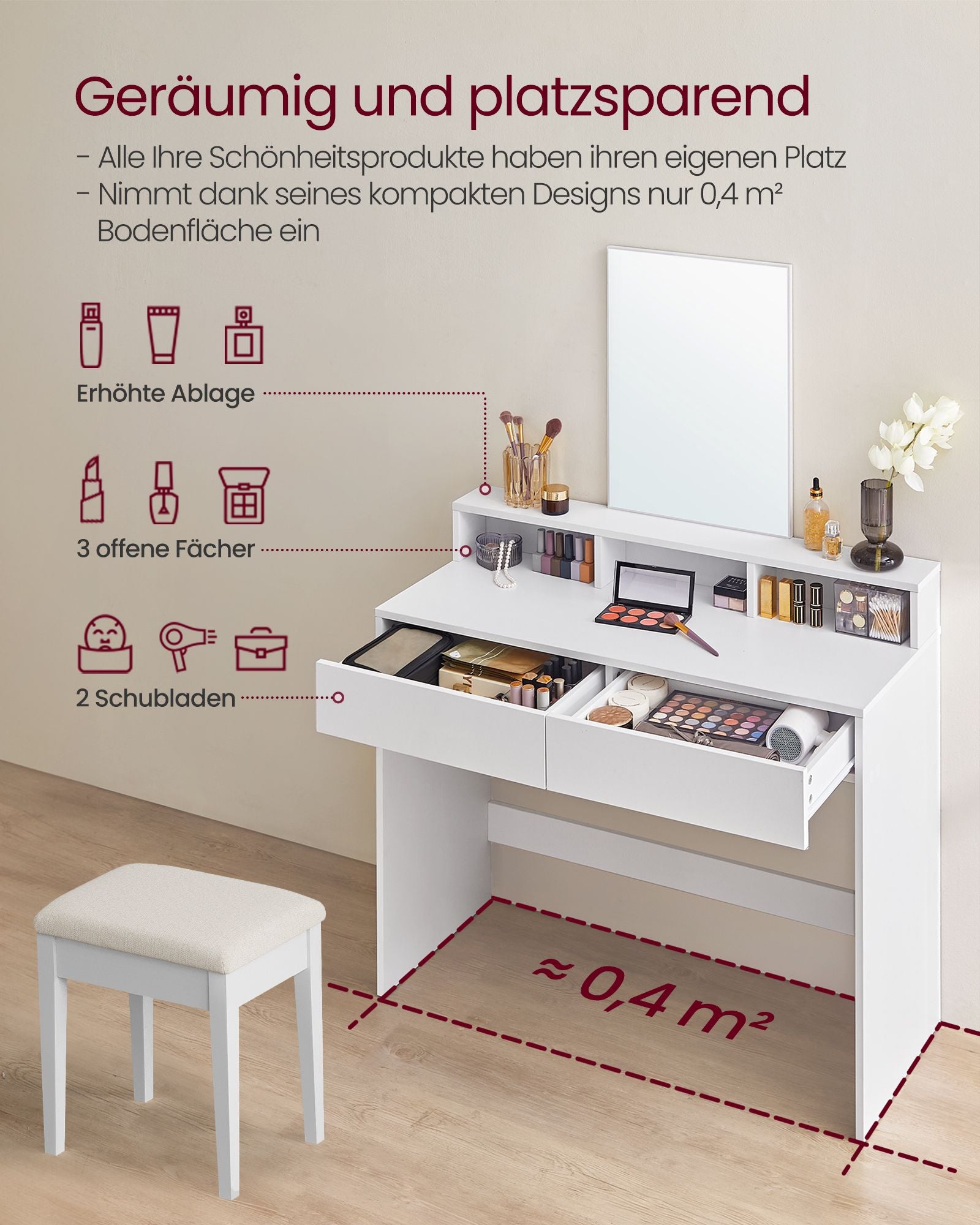 Schminktisch mit großem Spiegel modern weiß