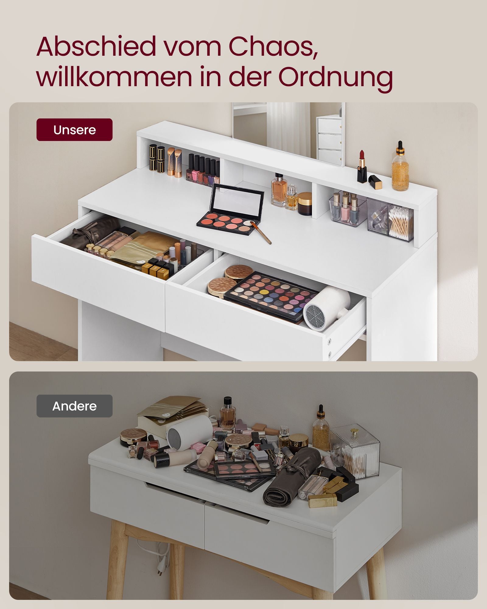 Schminktisch mit großem Spiegel modern weiß