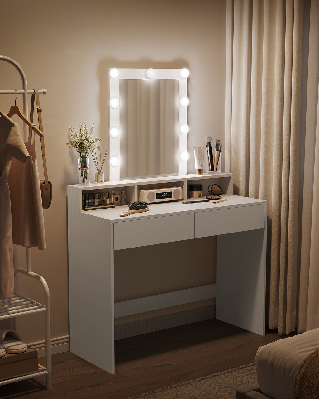 Schminktisch mit LED-Beleuchtung modern weiß