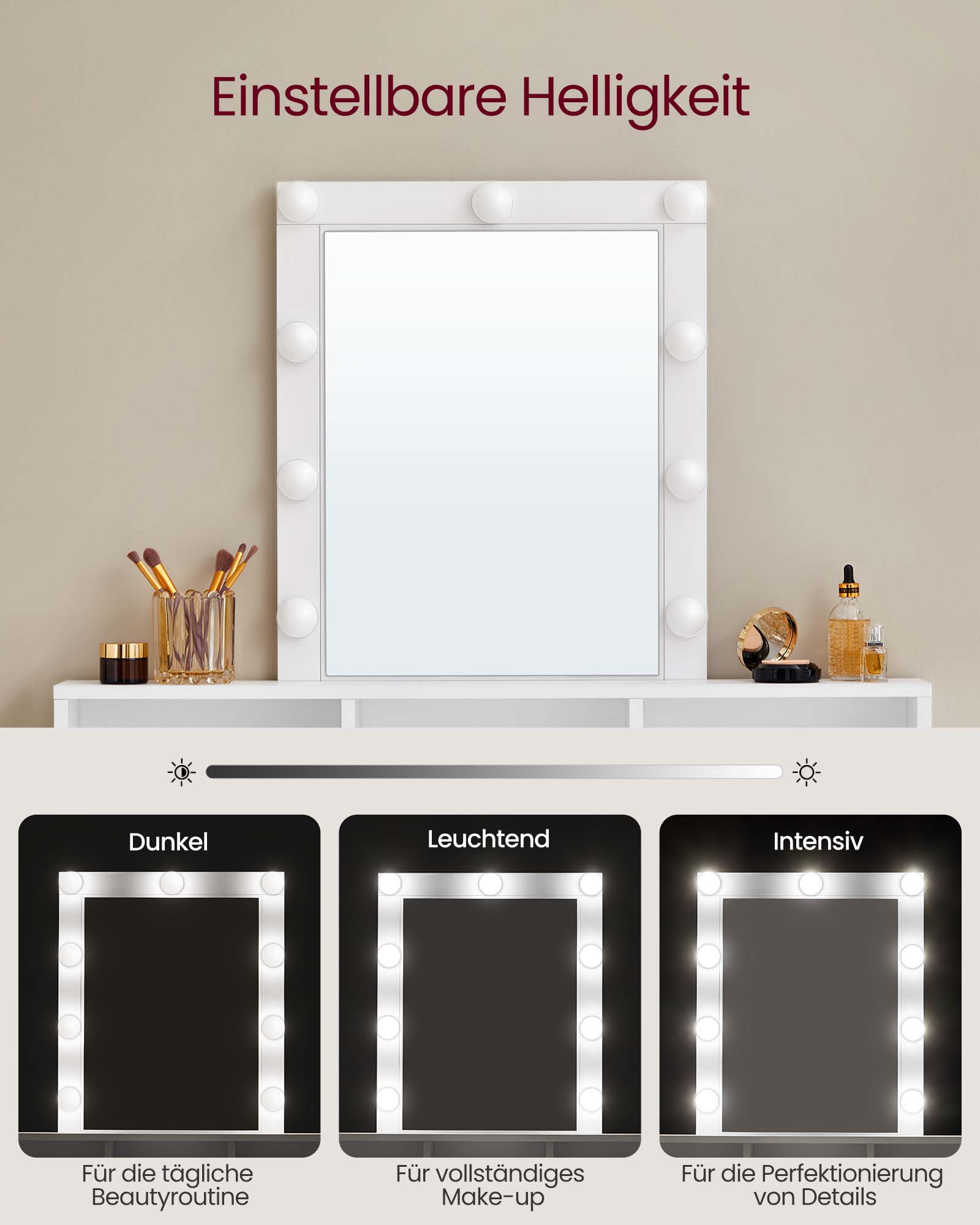 Schminktisch mit LED-Beleuchtung modern weiß