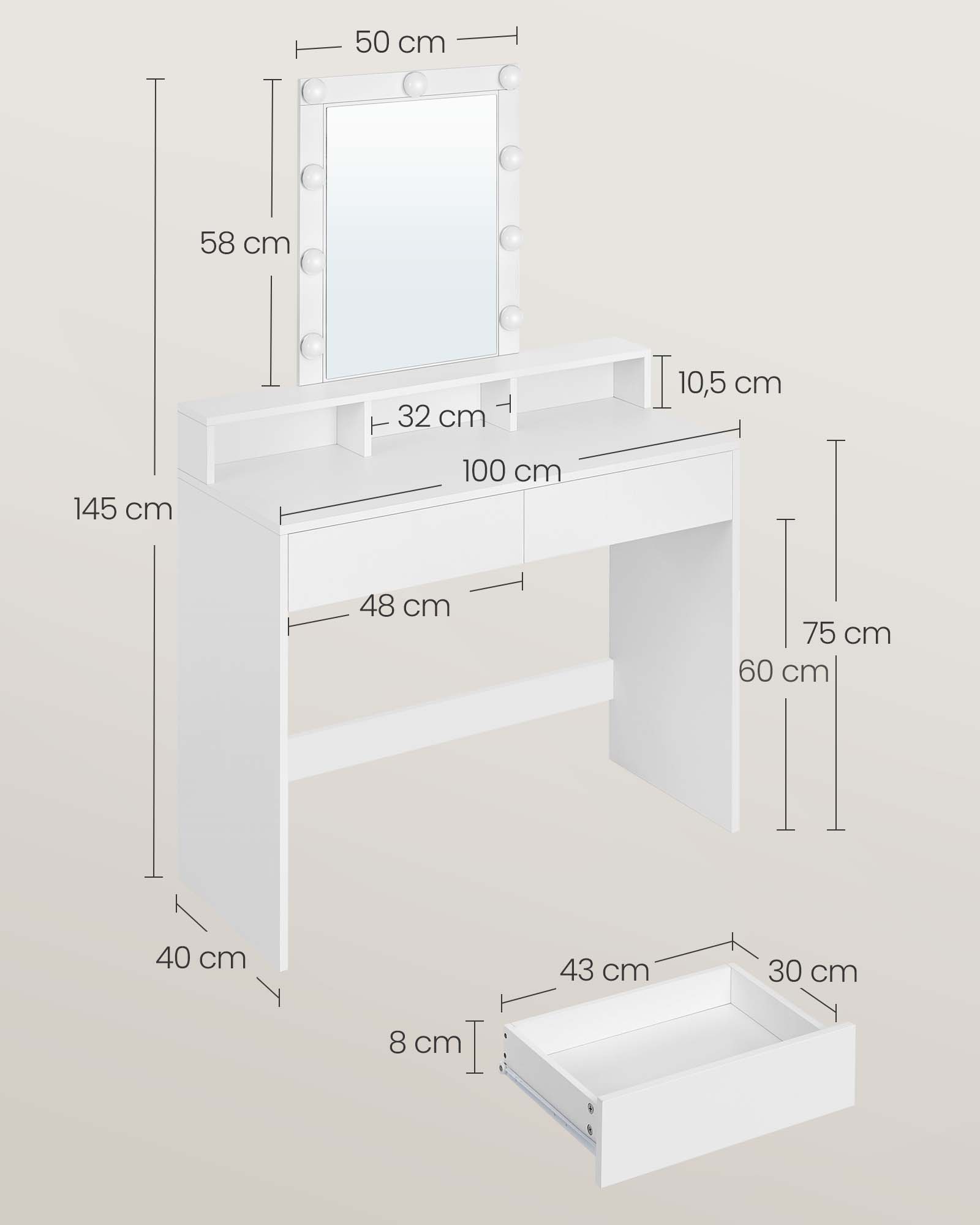 Schminktisch mit LED-Beleuchtung modern weiß