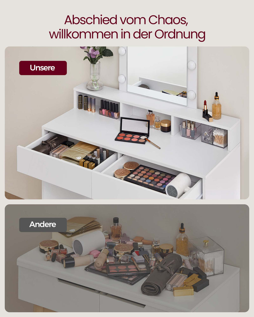 Schminktisch mit LED-Beleuchtung modern weiß