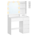 Schminktisch mit Spiegel, LED-Beleuchtung, Steckdose und 5 Schubladen, 80 x 40 x 144,3 cm, Weiß