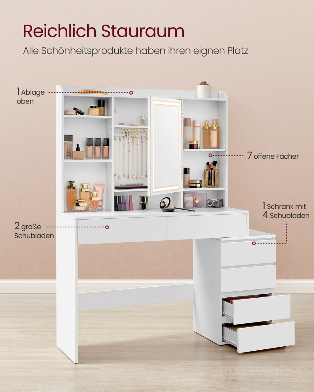 Schminktisch mit LED-Beleuchtung modern wolkenweiß