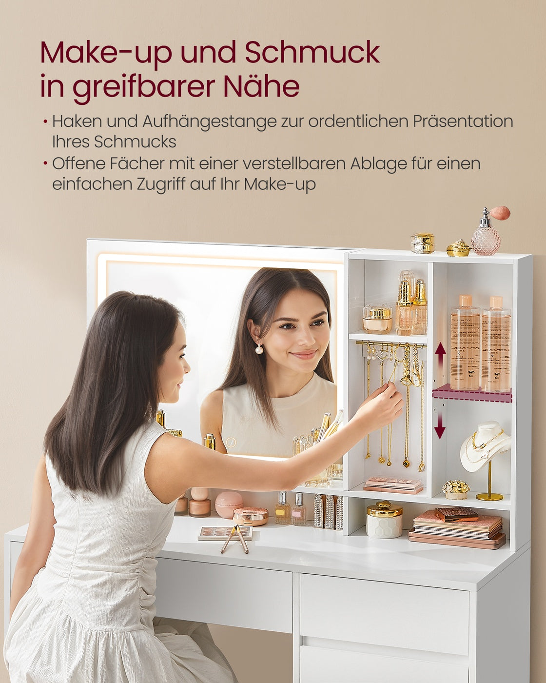 Schminktisch mit LED-Beleuchtung 110 cm breit