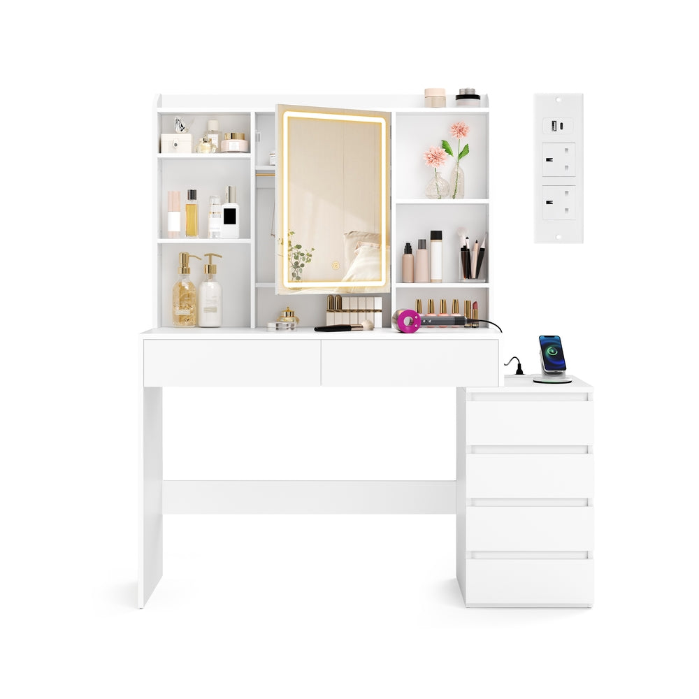 Kailyn Kollektion - Schminktisch mit LED-Spiegel Steckdosenleiste 40 x 124,7 x 145 cm wolkenweiß