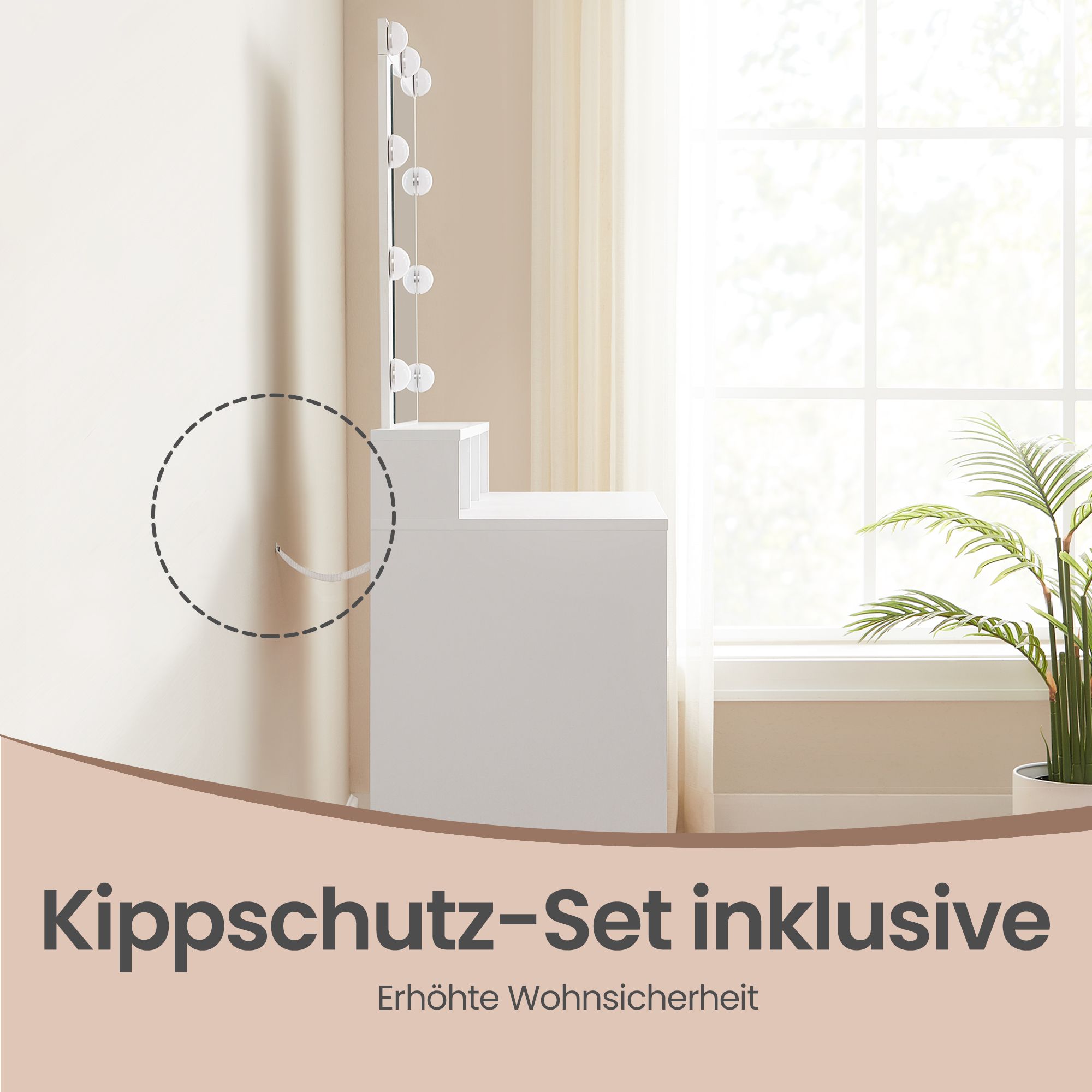 Schminktisch mit LED-Beleuchtung, Frisiertisch mit Spiegel, 2 Schubladen und 3 offenen Fächern