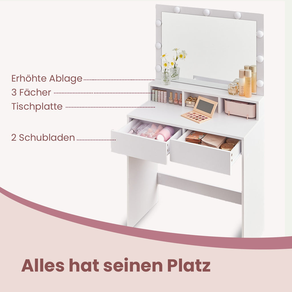 Schminktisch, mit LED-Beleuchtung, Frisiertisch mit Spiegel