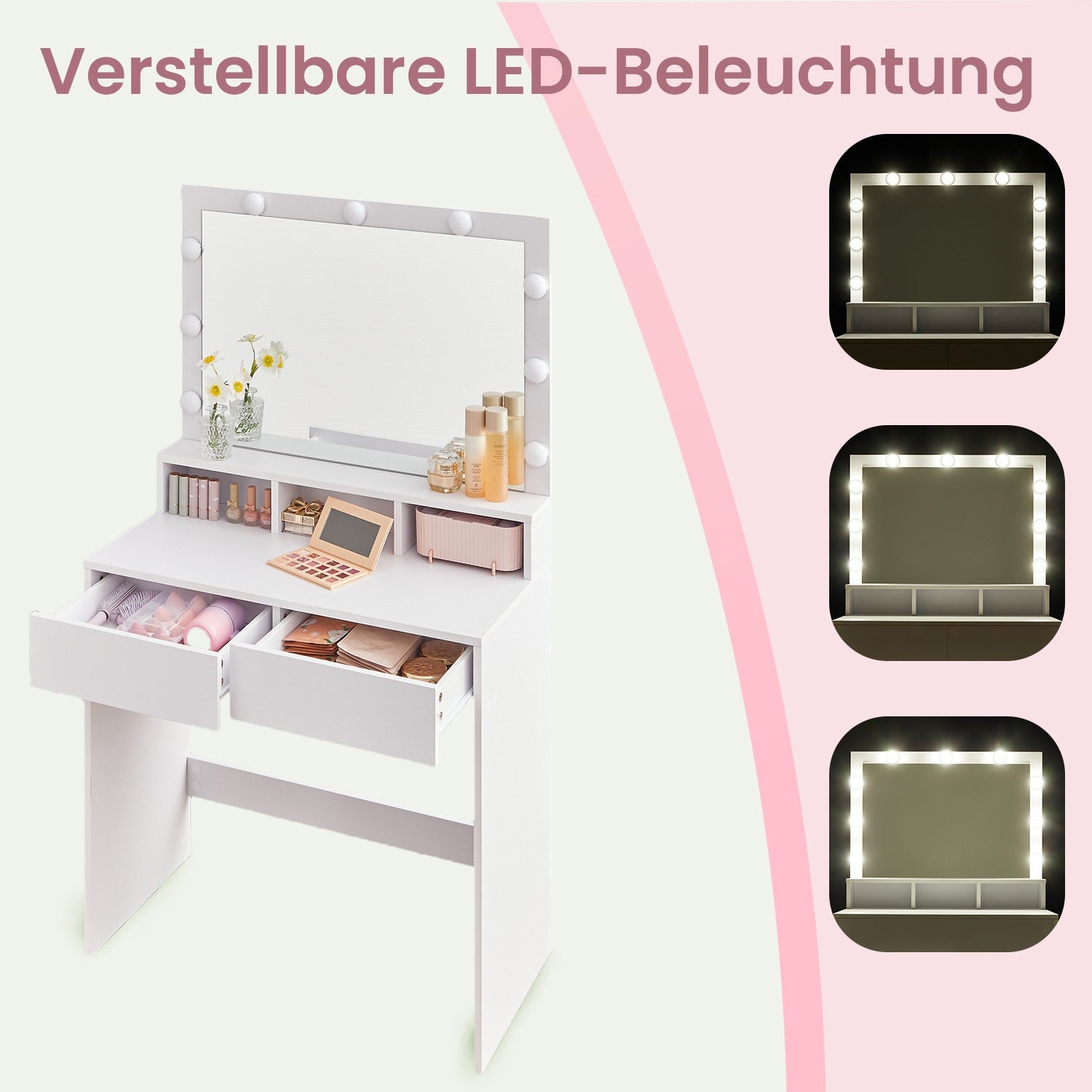 Schminktisch, mit LED-Beleuchtung, Frisiertisch mit Spiegel