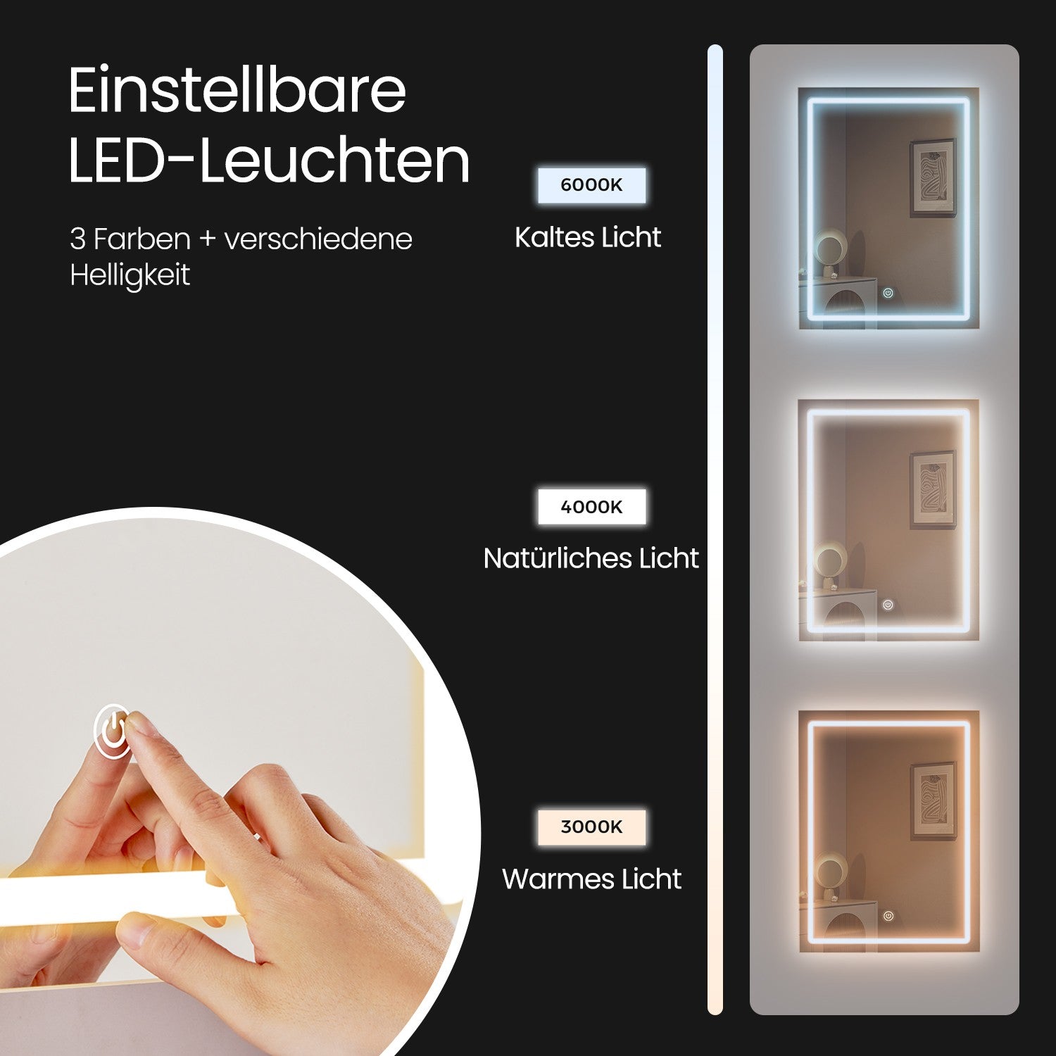 Frisiertisch mit Hocker, Schminktisch mit Spiegel, LED-Licht