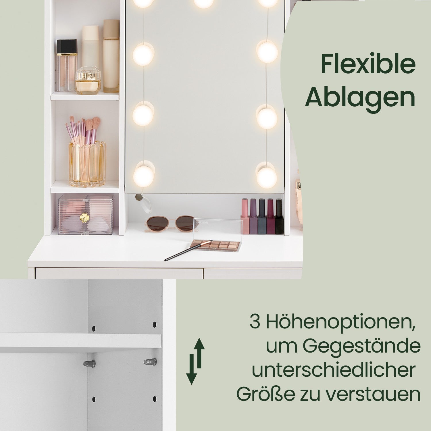 Schminktisch mit LED-Beleuchtung, einstellbare Lichtfarben und Helligkeit, Frisiertisch mit Spiegel