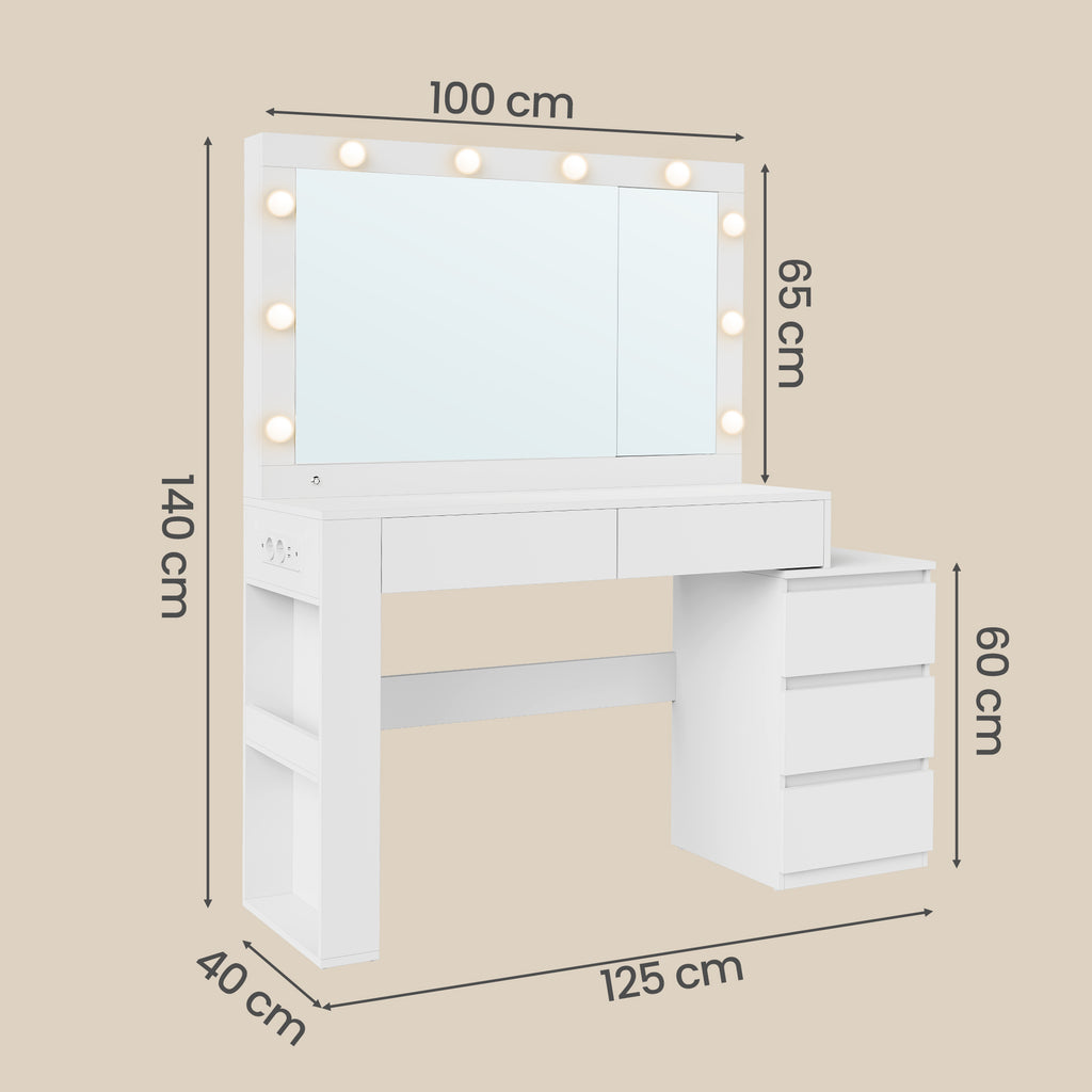 Schminktisch mit LED-Beleuchtung, Frisiertisch mit Spiegel, Schmuckschrank