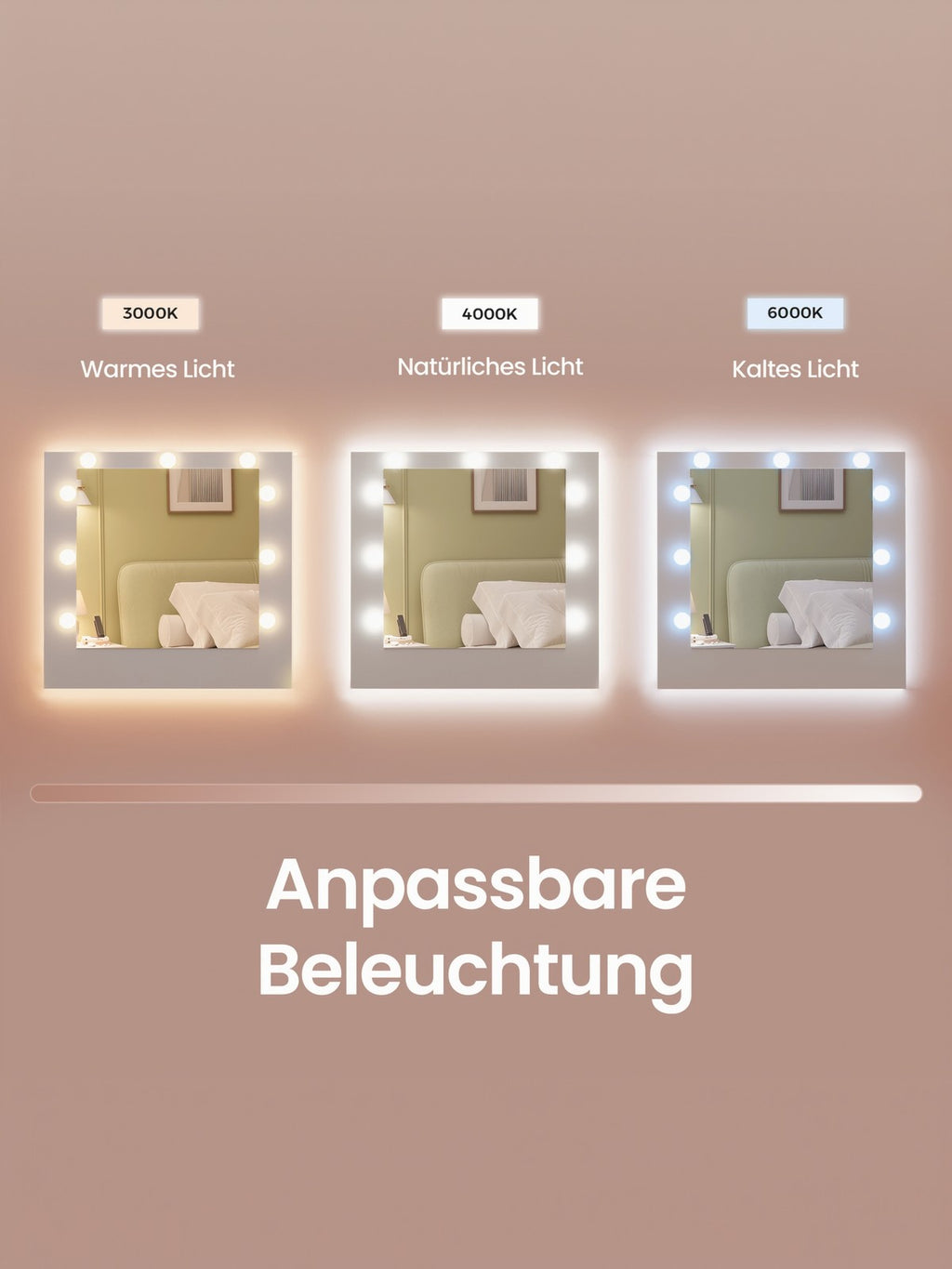 Schminkkommode, mit Spiegel und Beleuchtung, Ladestation