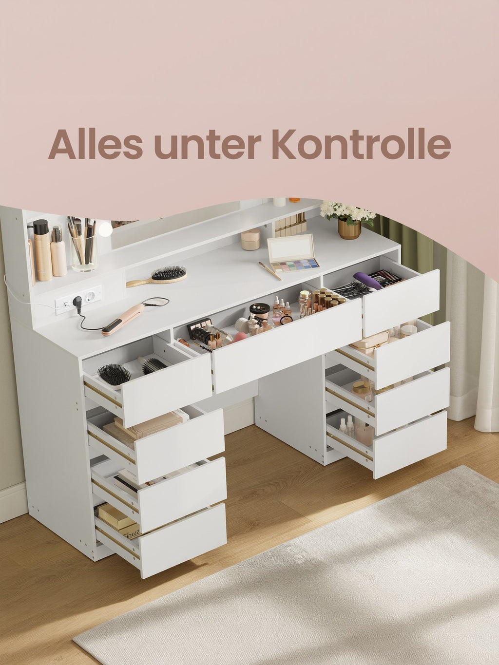 Schminkkommode, mit Spiegel und Beleuchtung, Ladestation