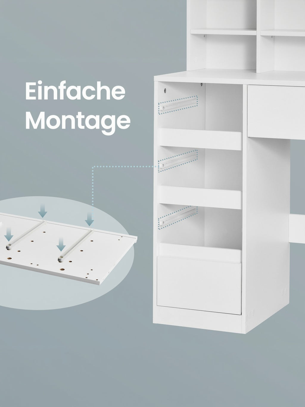 Schminktisch mit LED-Beleuchtung, Frisiertisch mit Klappspiegel, Schubladen