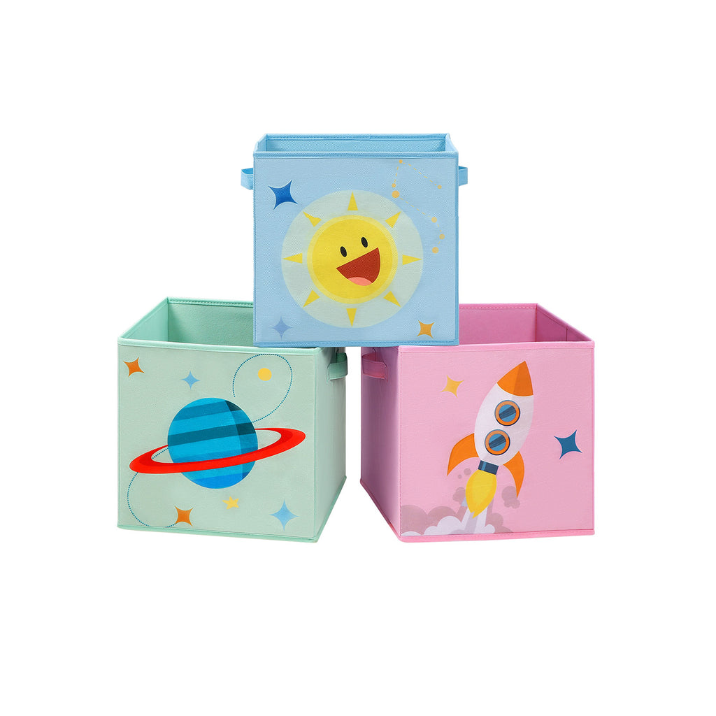 Aufbewahrungsboxen blau grün und rosa