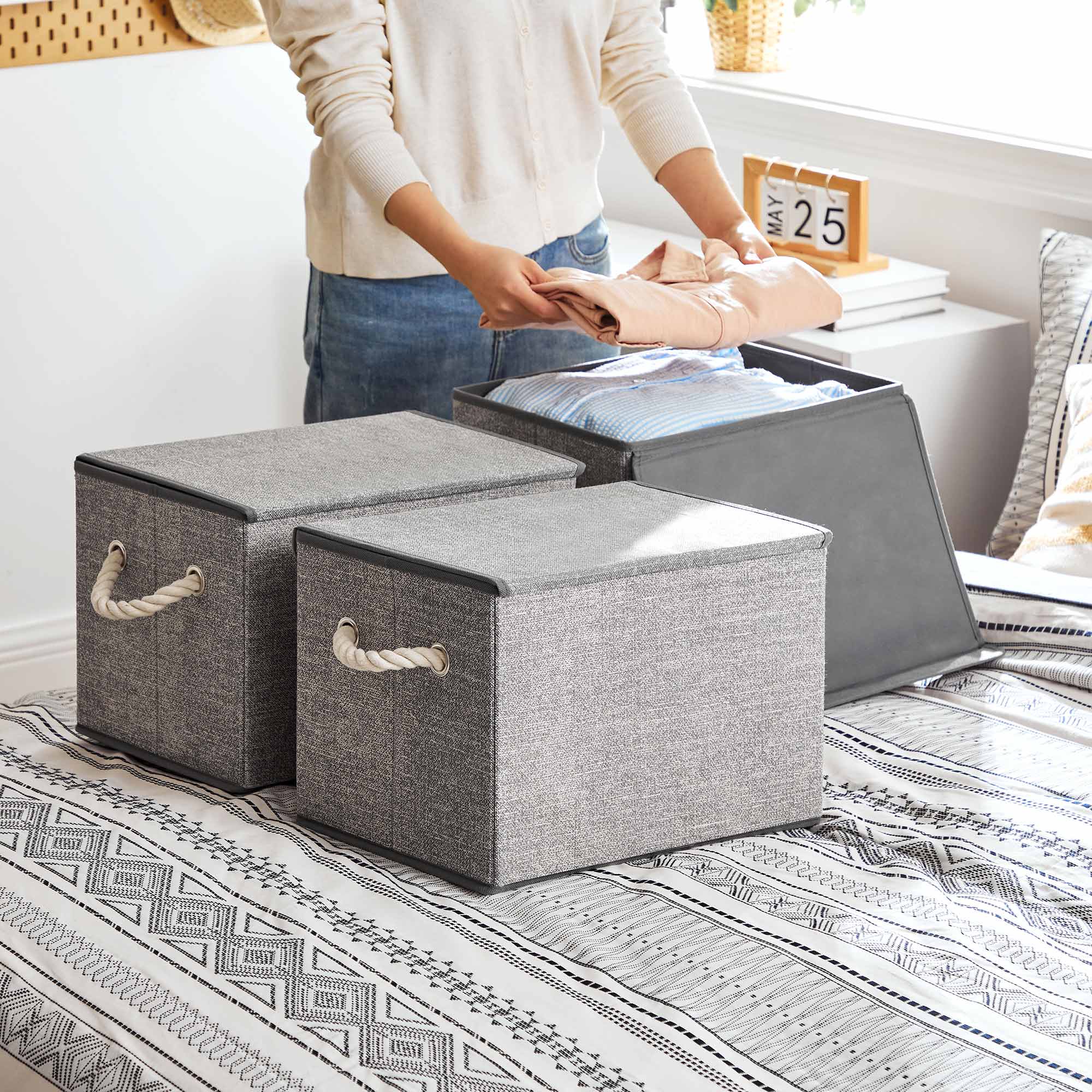 Stoffboxen mit Deckel 3er Set